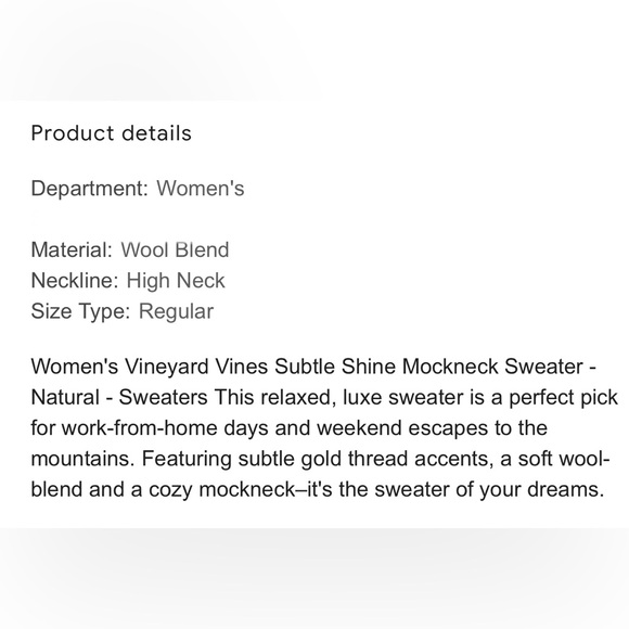 NWT Vineyard Vines Mock Neck Knit Sweater (Subtle Shine) Marshmallow - Picture 6 of 6